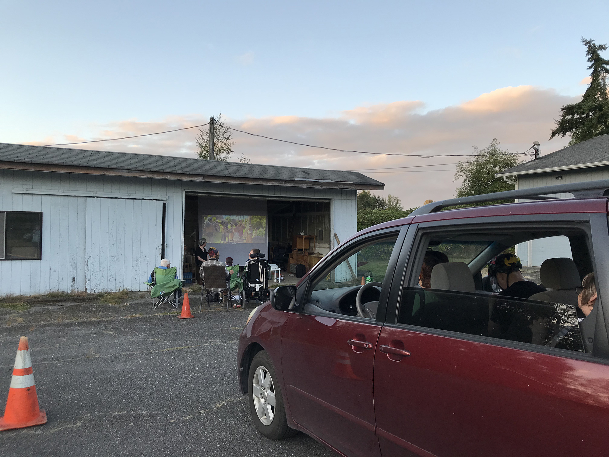 The view from the cars for our homemade drive-in.