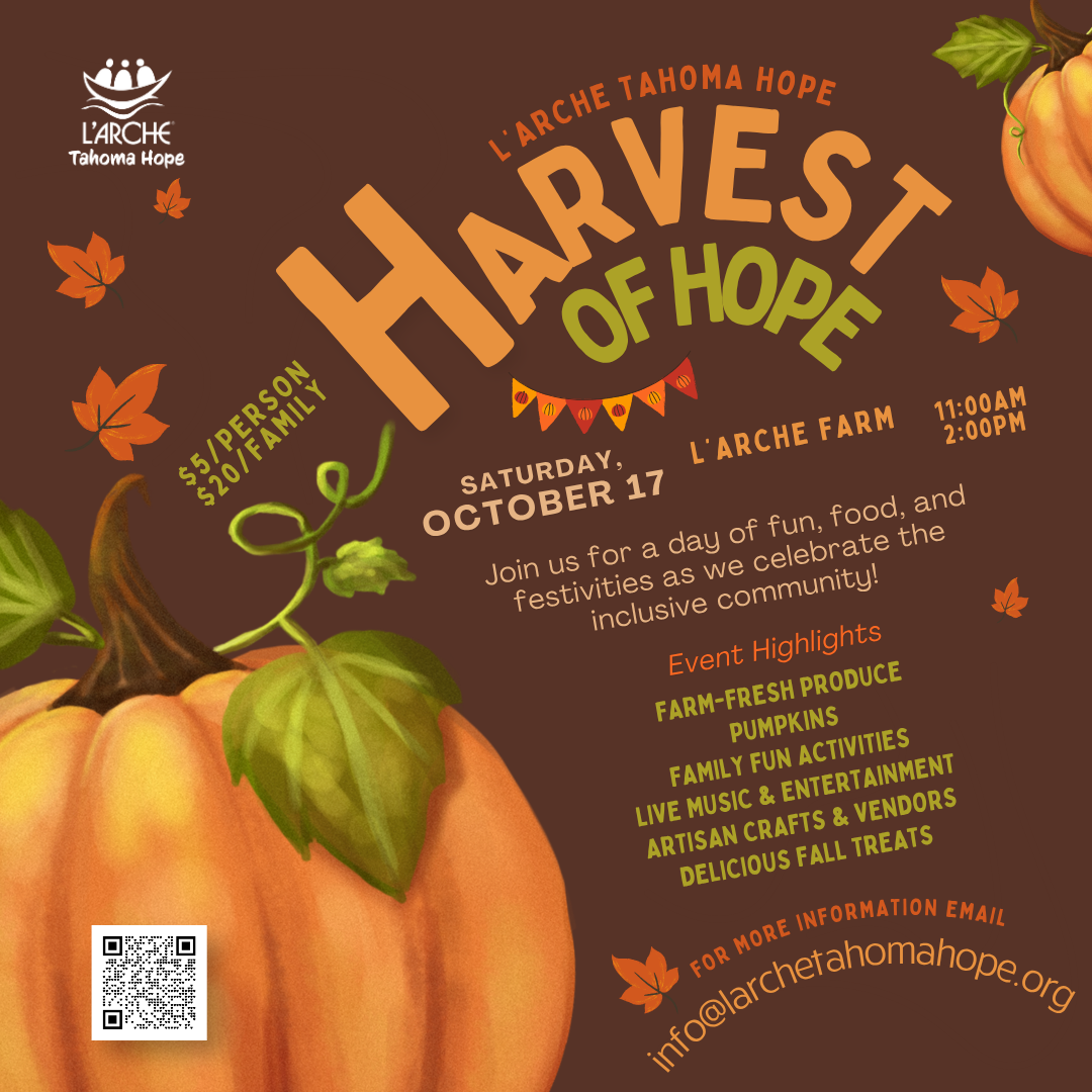 Graphic text with information in the description. Images of pumpkins and leaves.